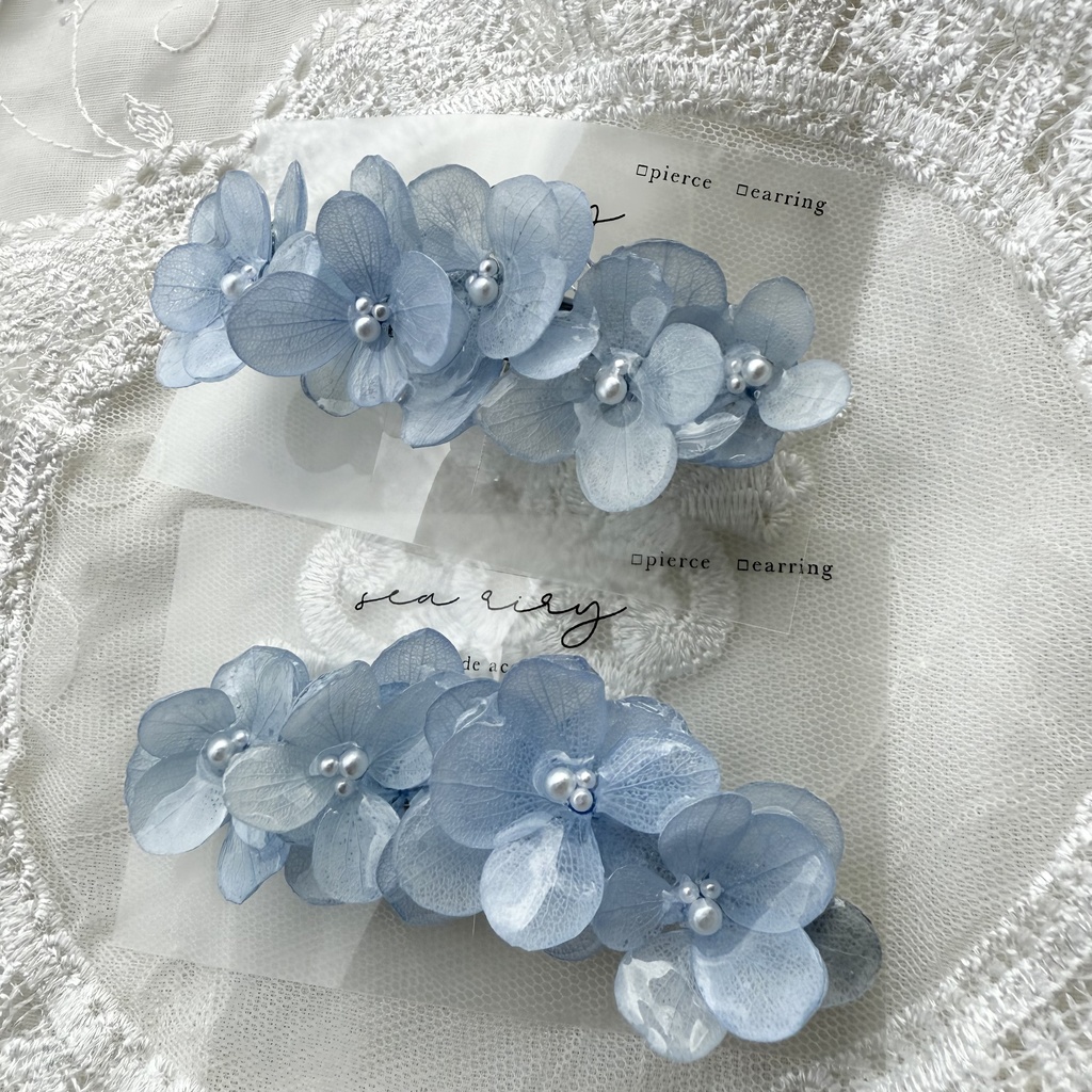 no.152 再販 ベビーブルーの紫陽花ヘアクリップ ブルー パール フラワー ヘアクリップ ハンドメイドクリップ