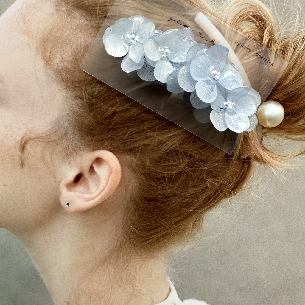 no.152 再販 ベビーブルーの紫陽花ヘアクリップ ブルー パール フラワー ヘアクリップ ハンドメイドクリップ