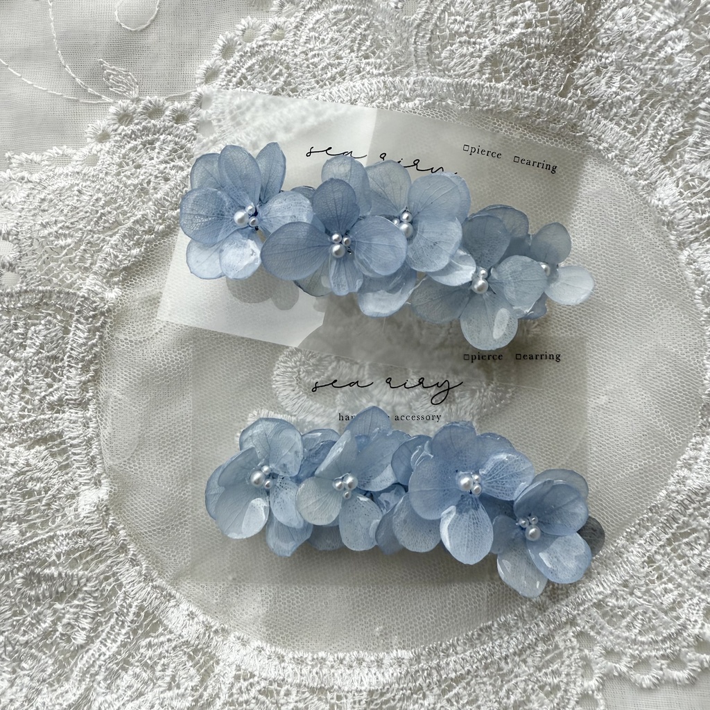 no.152 再販 ベビーブルーの紫陽花ヘアクリップ ブルー パール フラワー ヘアクリップ ハンドメイドクリップ