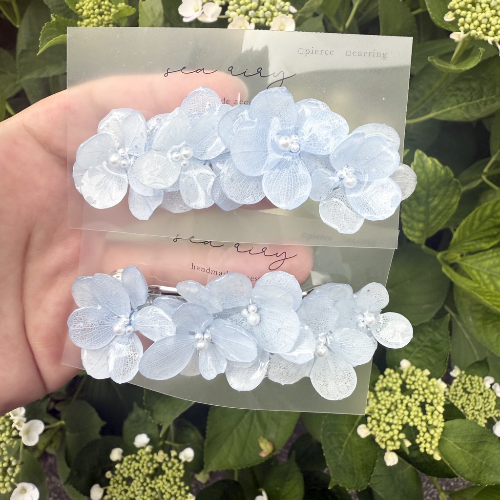 no.152 再販 ベビーブルーの紫陽花ヘアクリップ ブルー パール フラワー ヘアクリップ ハンドメイドクリップ