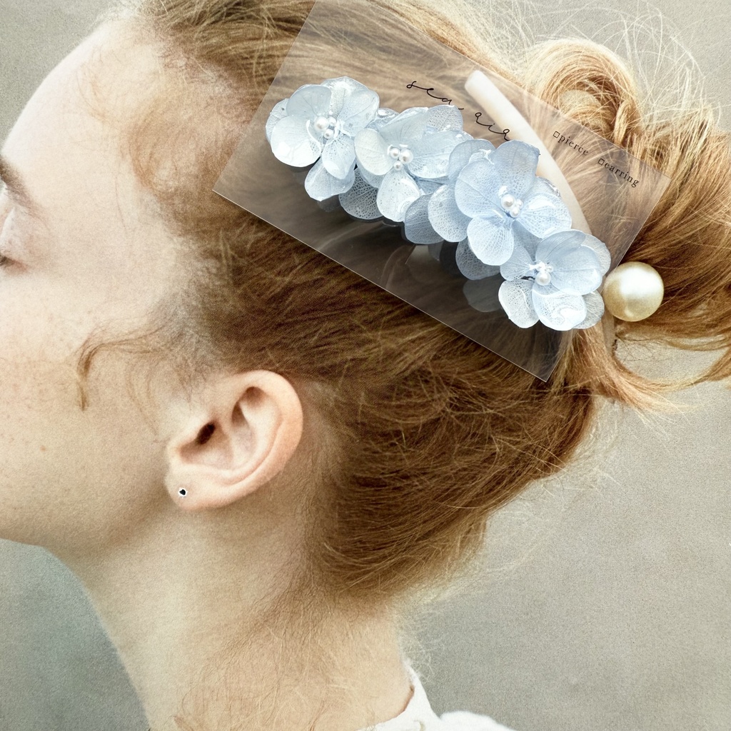 no.152 再販 ベビーブルーの紫陽花ヘアクリップ ブルー パール フラワー ヘアクリップ ハンドメイドクリップ