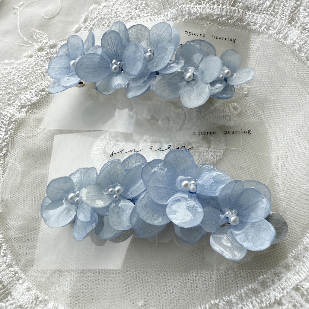no.152 再販 ベビーブルーの紫陽花ヘアクリップ ブルー パール フラワー ヘアクリップ ハンドメイドクリップ