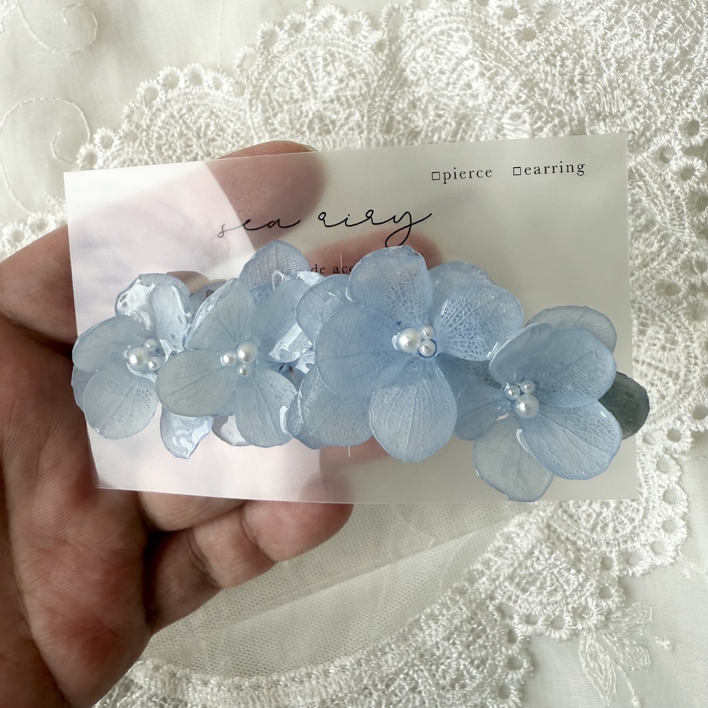 no.152 再販 ベビーブルーの紫陽花ヘアクリップ ブルー パール フラワー ヘアクリップ ハンドメイドクリップ
