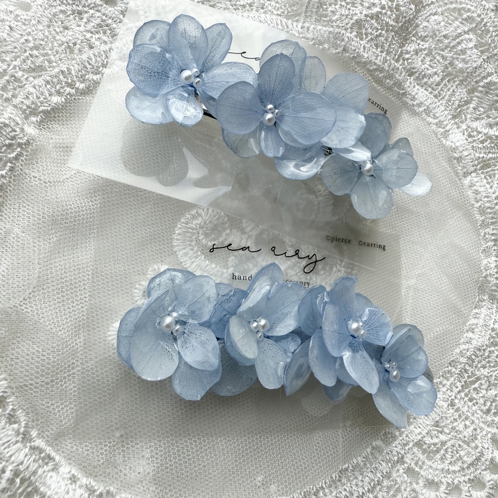 no.152 再販 ベビーブルーの紫陽花ヘアクリップ ブルー パール フラワー ヘアクリップ ハンドメイドクリップ
