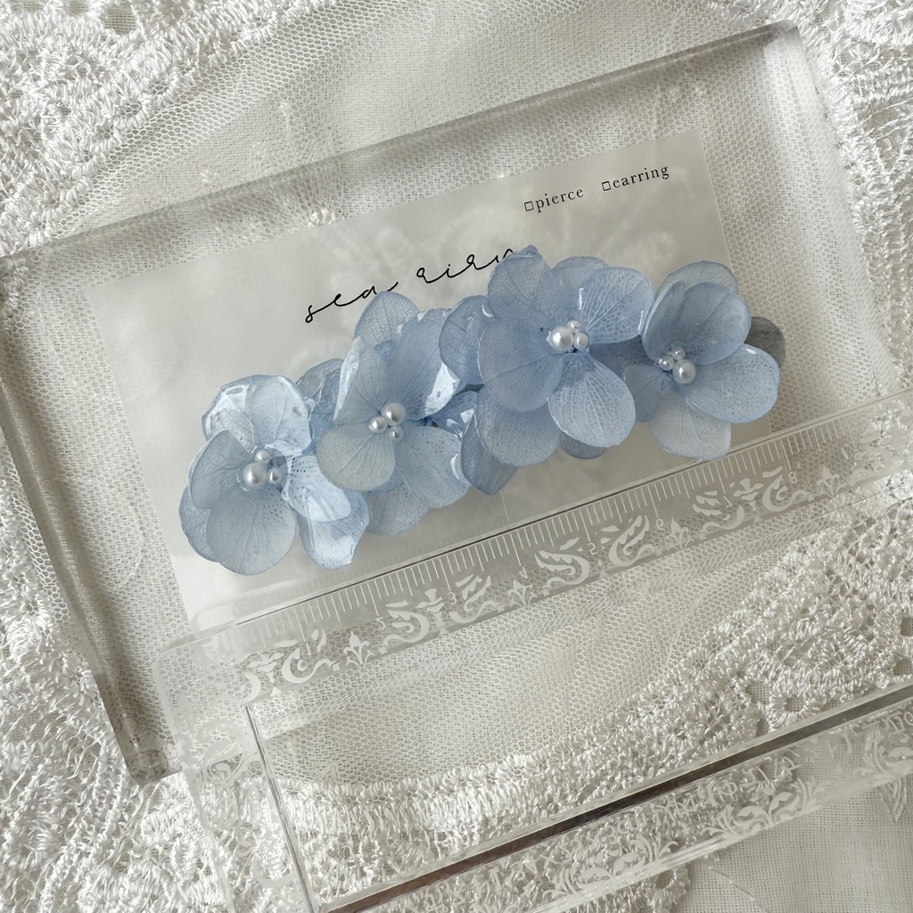 no.152 再販 ベビーブルーの紫陽花ヘアクリップ ブルー パール フラワー ヘアクリップ ハンドメイドクリップ