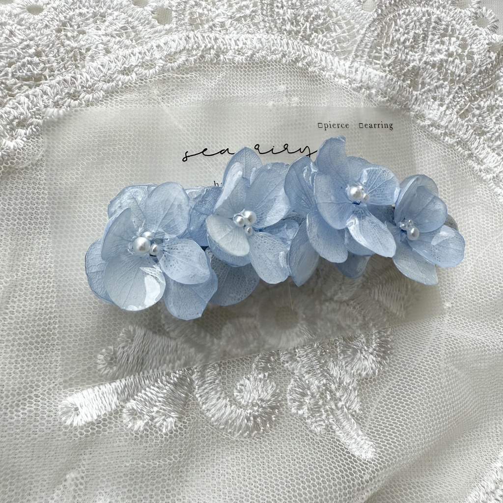 no.152 再販 ベビーブルーの紫陽花ヘアクリップ ブルー パール フラワー ヘアクリップ ハンドメイドクリップ