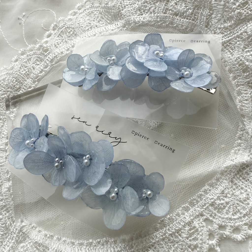 no.152 再販 ベビーブルーの紫陽花ヘアクリップ ブルー パール フラワー ヘアクリップ ハンドメイドクリップ