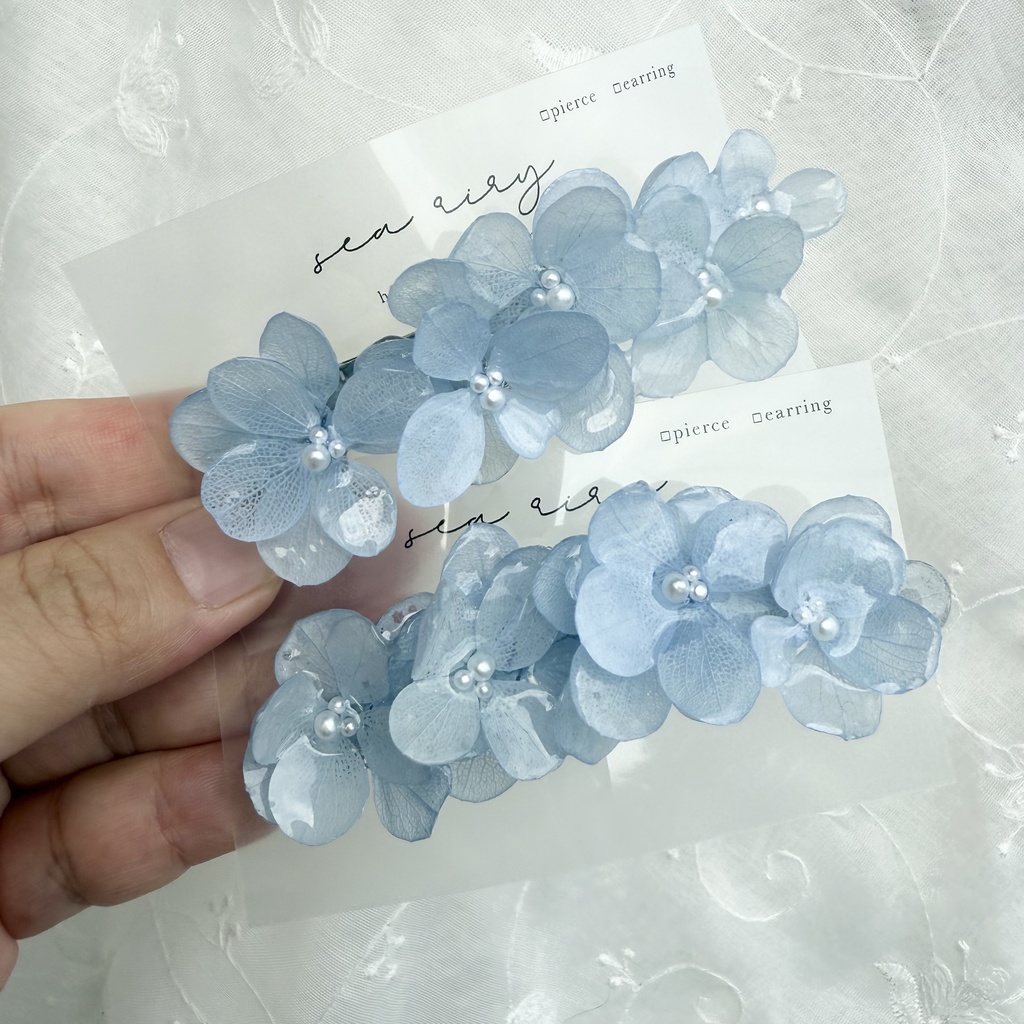no.152 再販 ベビーブルーの紫陽花ヘアクリップ ブルー パール フラワー ヘアクリップ ハンドメイドクリップ