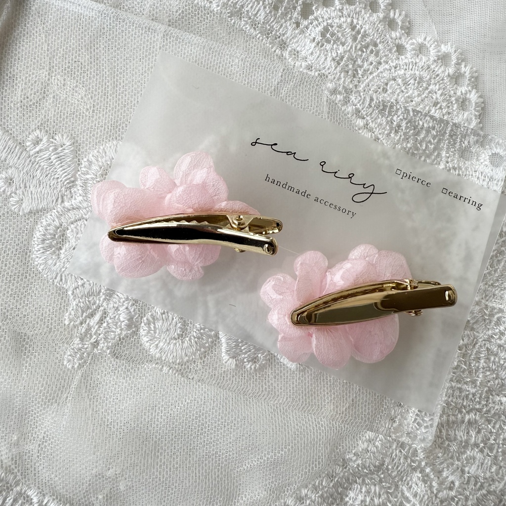 no.153 限定セット ベビーピンクの紫陽花のヘアバレッタとヘアクリップ セット 本物のお花 パール 髪飾り 髪留め 浴衣 夏祭り