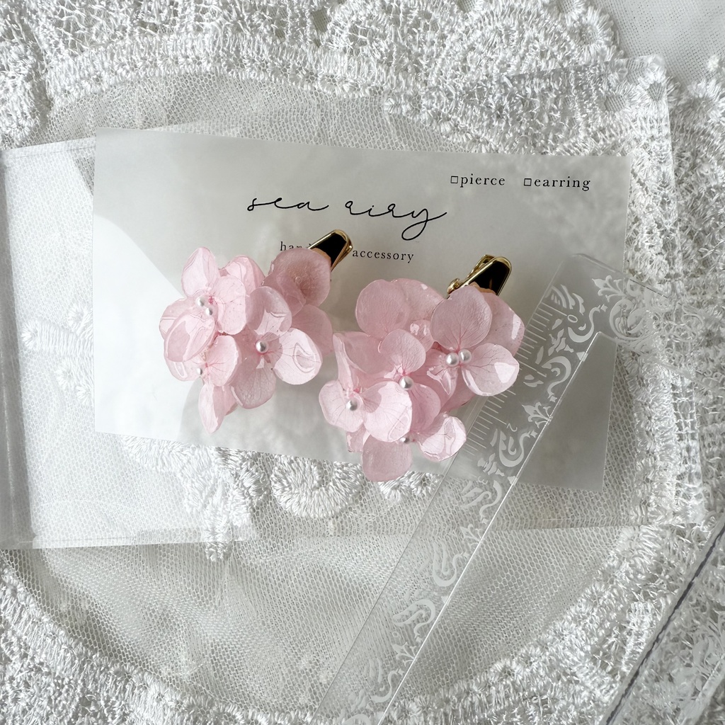 no.153 限定セット ベビーピンクの紫陽花のヘアバレッタとヘアクリップ セット 本物のお花 パール 髪飾り 髪留め 浴衣 夏祭り