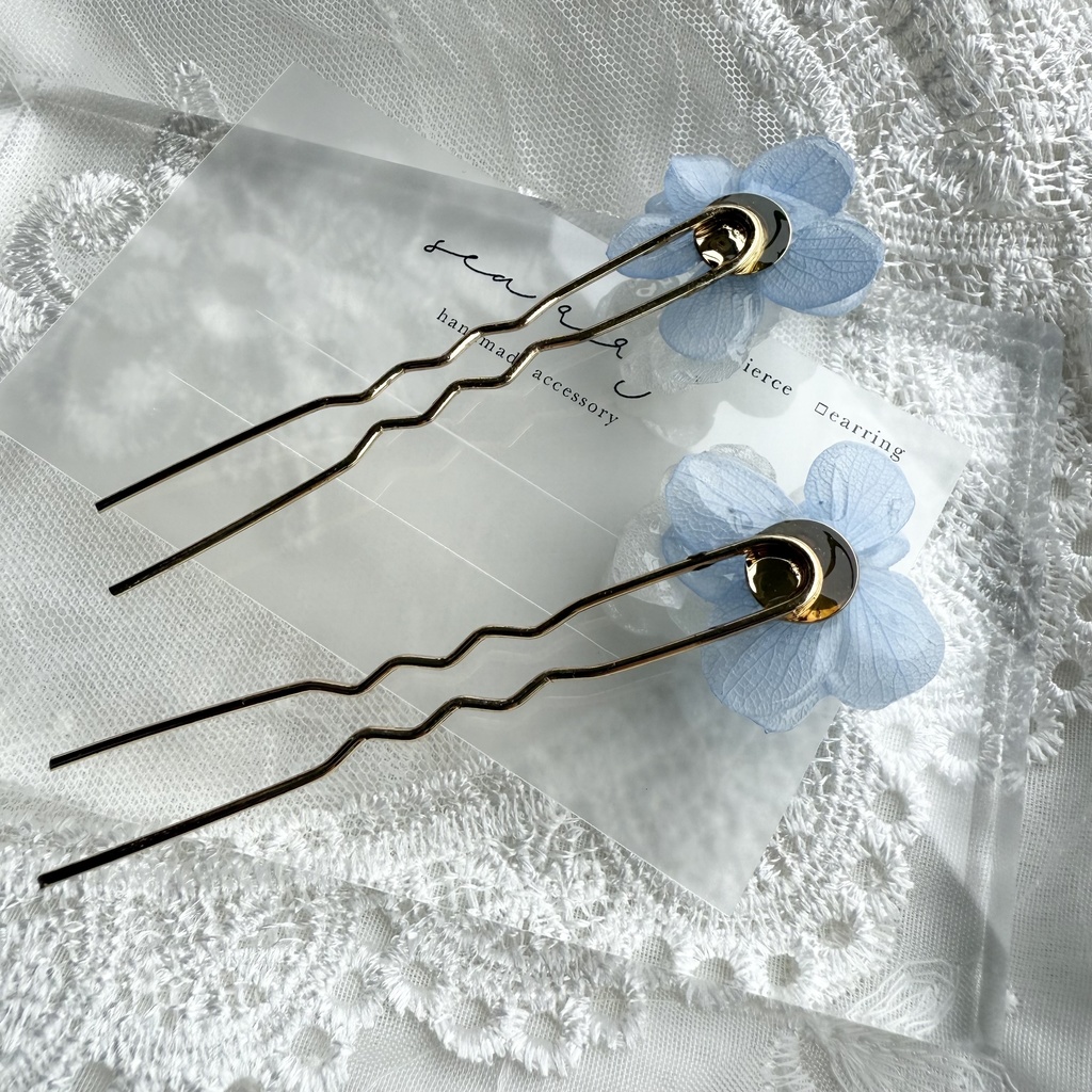 no.158 紫陽花とアナベルのかんざし ベビーブルー ホワイト パール 本物のお花 簪 着物 浴衣 夏祭り ハンドメイド