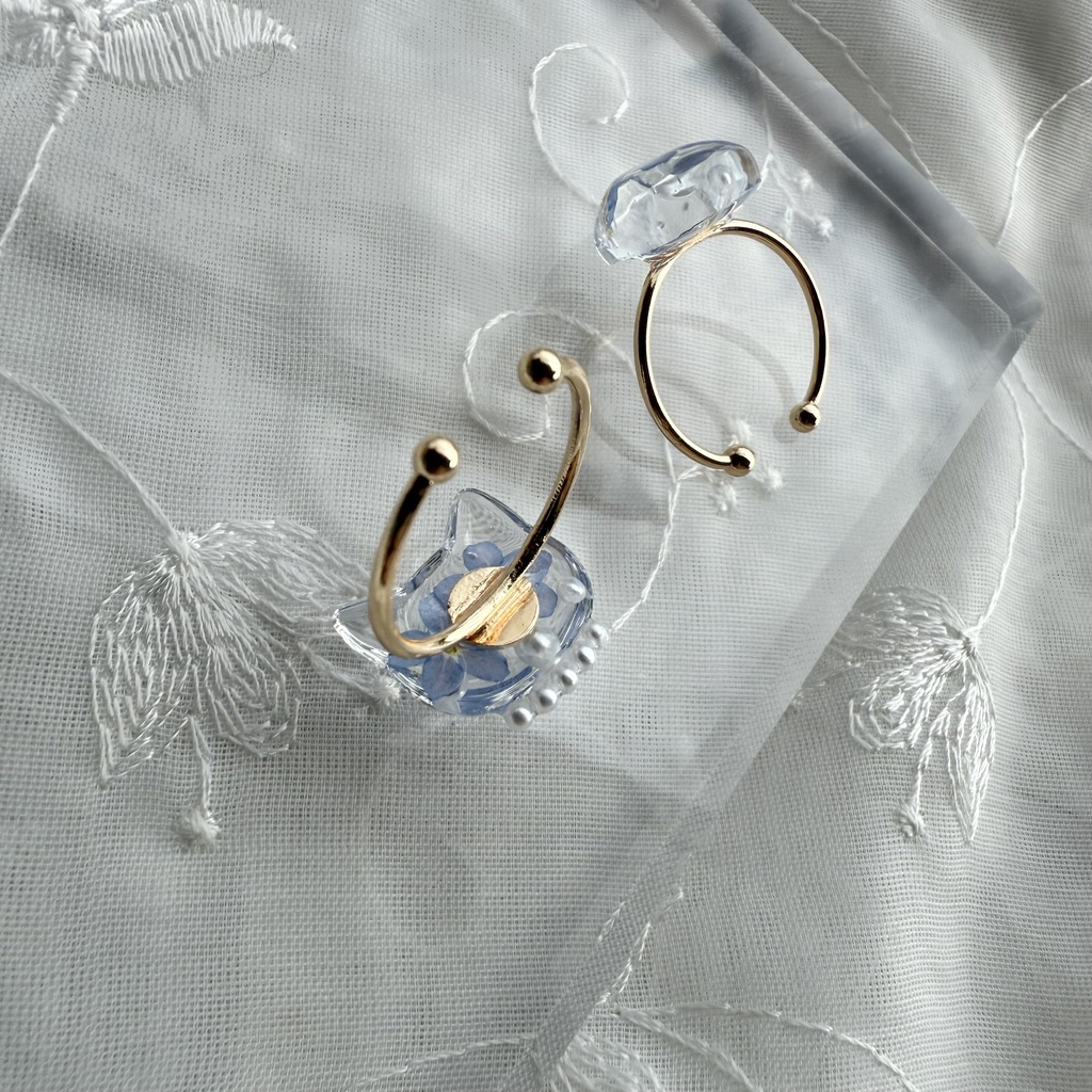 no.163 限定セット 勿忘草のリングセット 猫 ねこ 鉱石 ブルー パール 指輪 リング