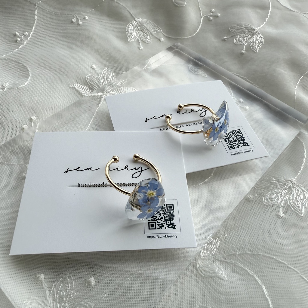 no.163 限定セット 勿忘草のリングセット 猫 ねこ 鉱石 ブルー パール 指輪 リング