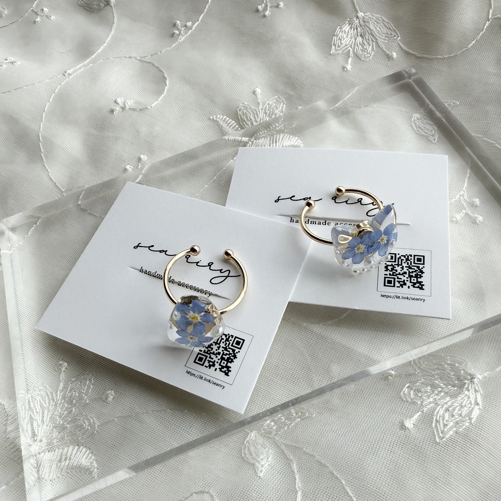 no.163 限定セット 勿忘草のリングセット 猫 ねこ 鉱石 ブルー パール 指輪 リング