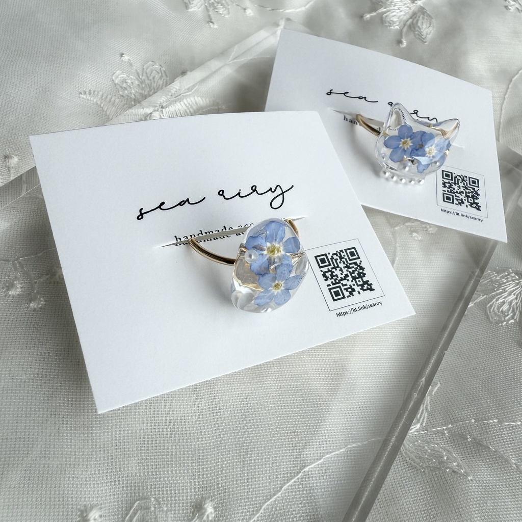 no.163 限定セット 勿忘草のリングセット 猫 ねこ 鉱石 ブルー パール 指輪 リング