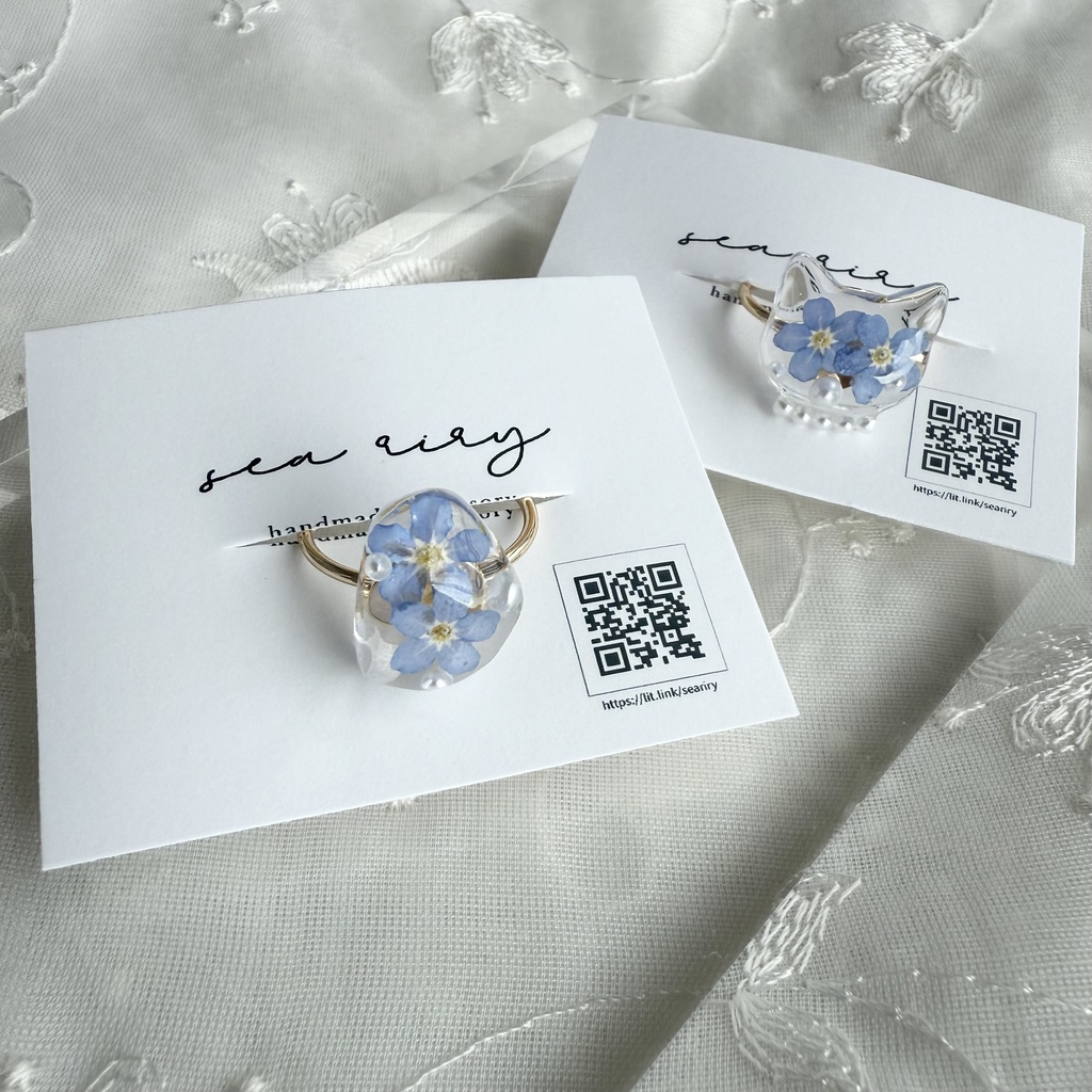 no.163 限定セット 勿忘草のリングセット 猫 ねこ 鉱石 ブルー パール 指輪 リング