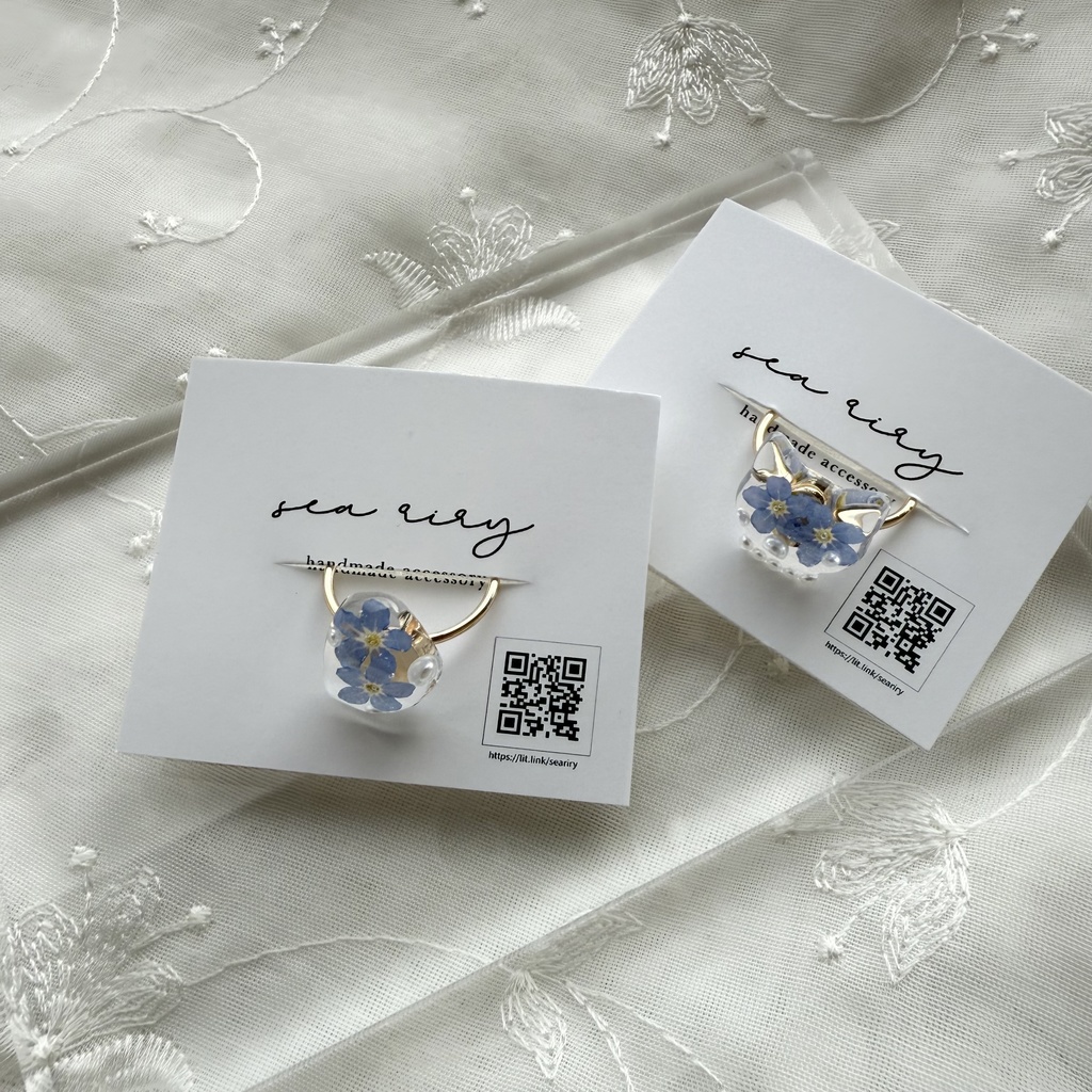 no.163 限定セット 勿忘草のリングセット 猫 ねこ 鉱石 ブルー パール 指輪 リング