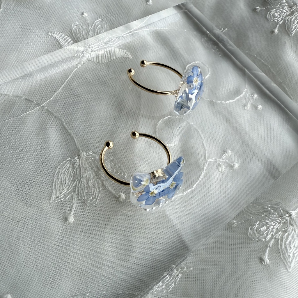 no.163 限定セット 勿忘草のリングセット 猫 ねこ 鉱石 ブルー パール 指輪 リング