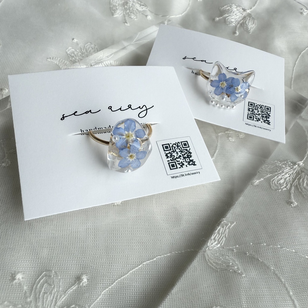 no.163 限定セット 勿忘草のリングセット 猫 ねこ 鉱石 ブルー パール 指輪 リング