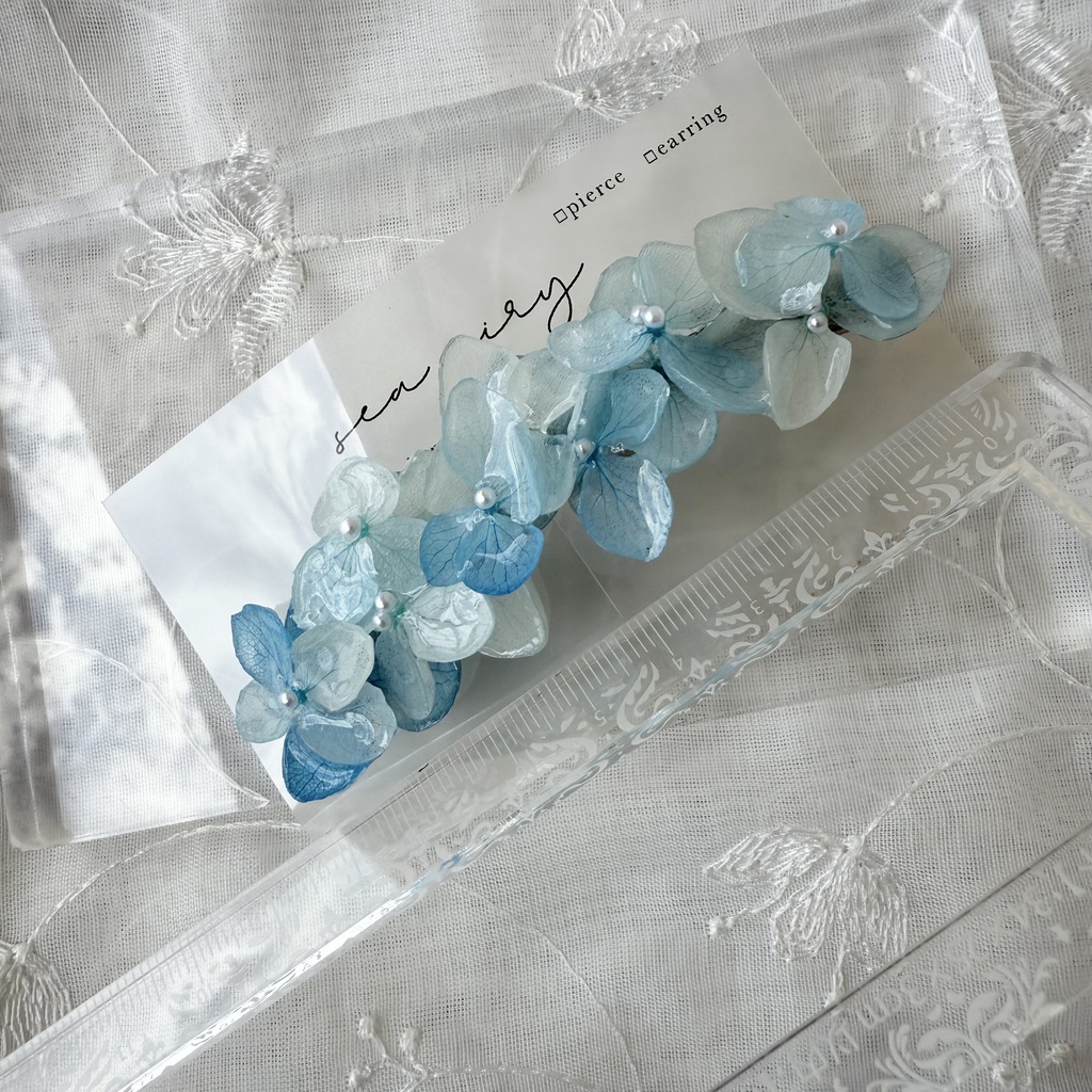 no.166 ブルーグラデの紫陽花ヘアクリップ 本物のお花 紫陽花 アナベル パール ヘアアクセサリー 髪留め 髪飾り 着物 浴衣 夏祭り