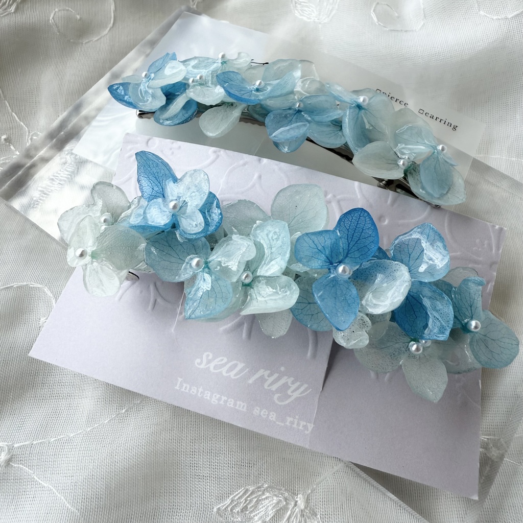 no.166 ブルーグラデの紫陽花ヘアクリップ 本物のお花 紫陽花 アナベル パール ヘアアクセサリー 髪留め 髪飾り 着物 浴衣 夏祭り