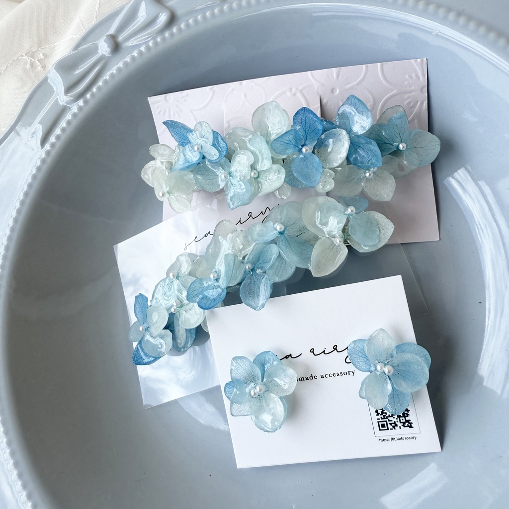 no.166 ブルーグラデの紫陽花ヘアクリップ 本物のお花 紫陽花 アナベル パール ヘアアクセサリー 髪留め 髪飾り 着物 浴衣 夏祭り