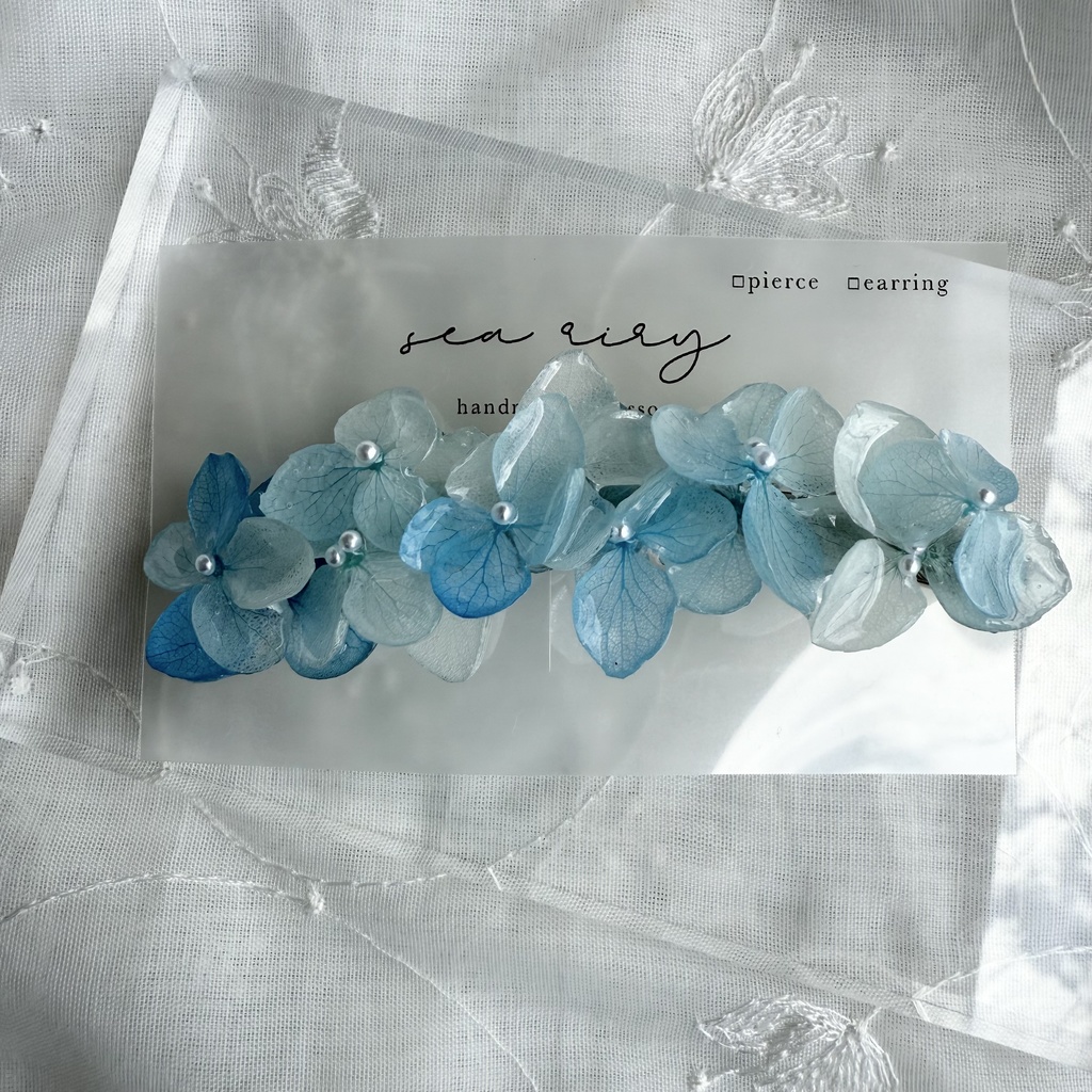 no.166 ブルーグラデの紫陽花ヘアクリップ 本物のお花 紫陽花 アナベル パール ヘアアクセサリー 髪留め 髪飾り 着物 浴衣 夏祭り