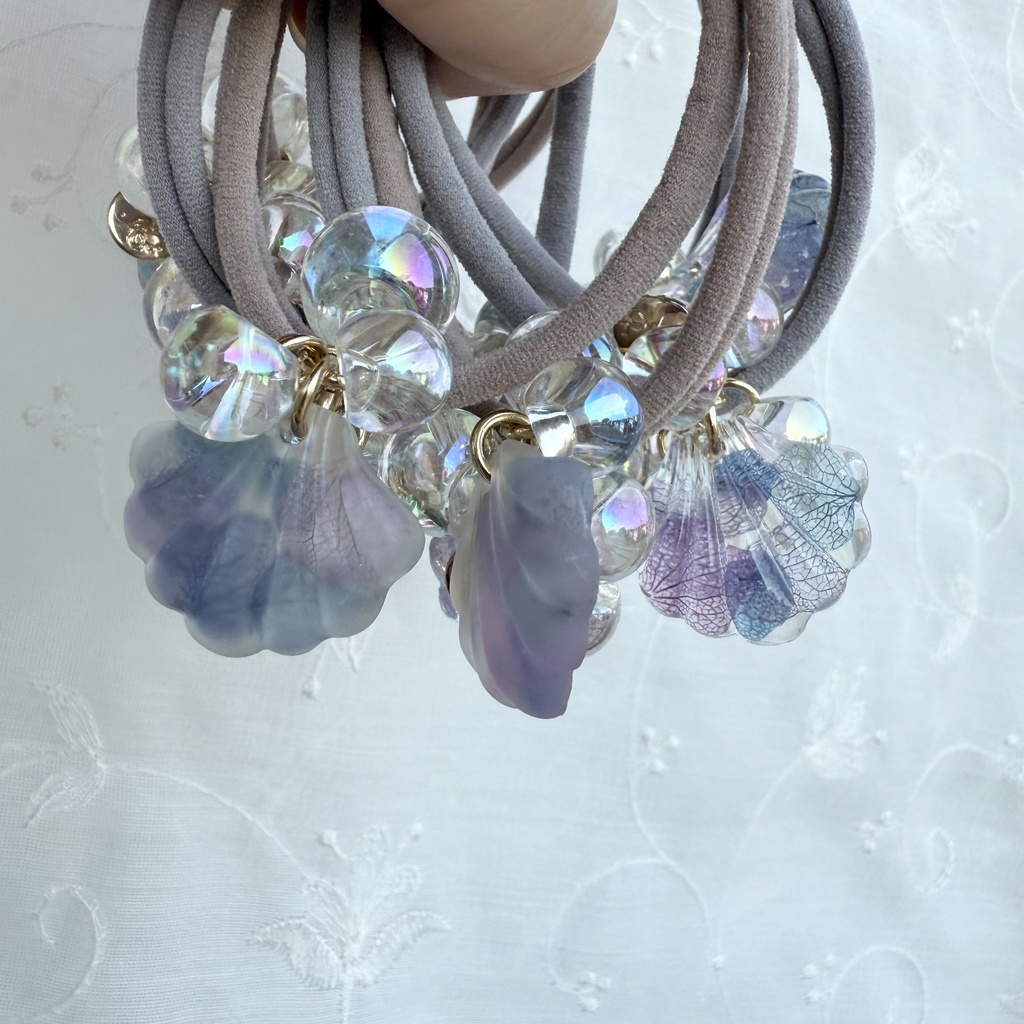 no.168 マーメイドのヘアゴム シェル 紫陽花 人魚姫 オーロラ ヘアアクセサリー