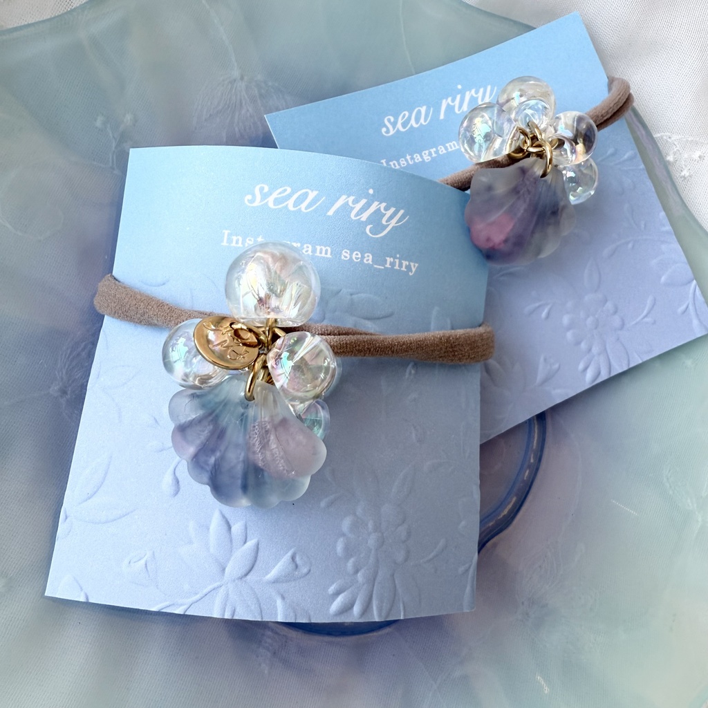 no.168 マーメイドのヘアゴム シェル 紫陽花 人魚姫 オーロラ ヘアアクセサリー