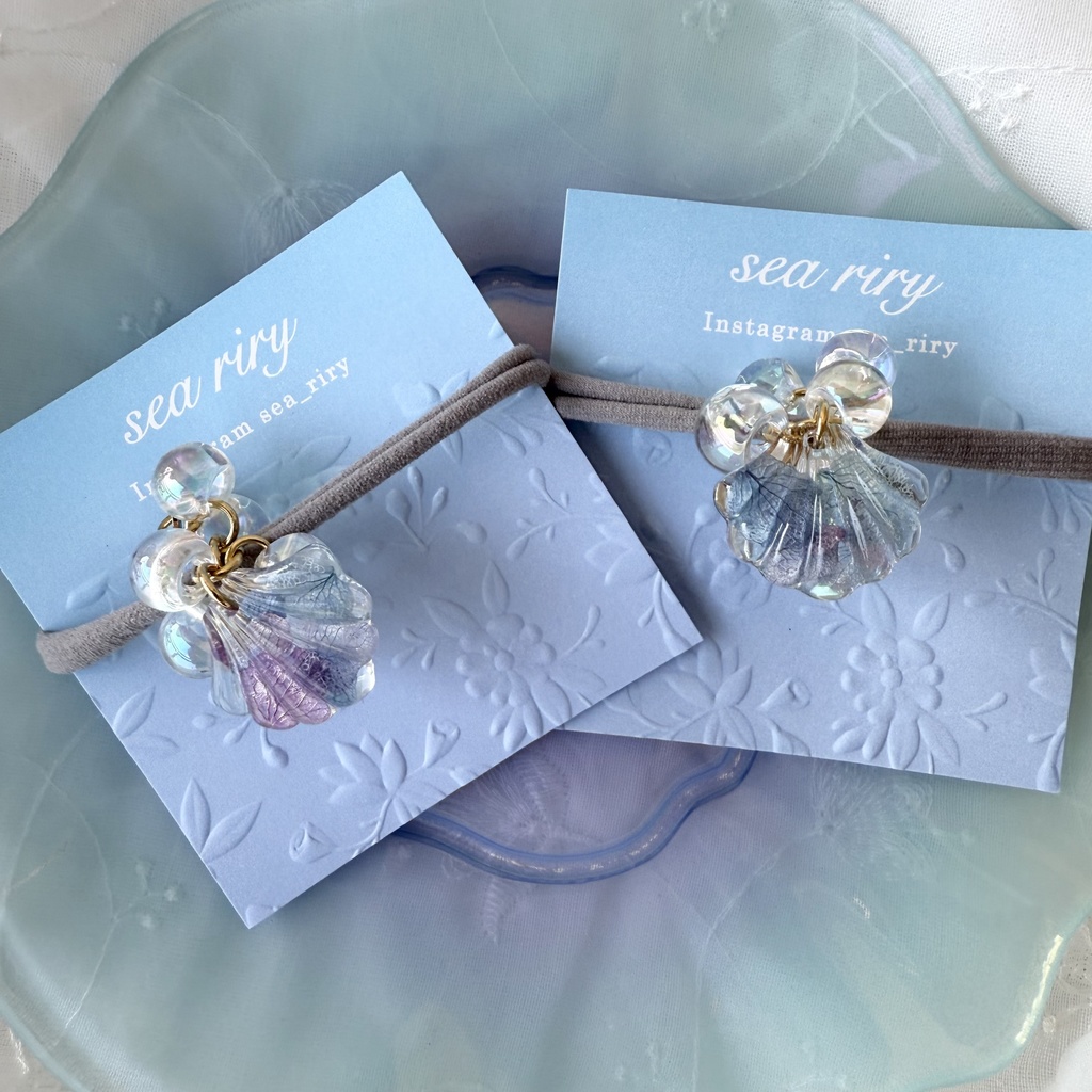 no.168 マーメイドのヘアゴム シェル 紫陽花 人魚姫 オーロラ ヘアアクセサリー