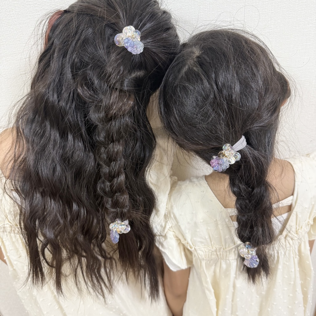 no.168 マーメイドのヘアゴム シェル 紫陽花 人魚姫 オーロラ ヘアアクセサリー