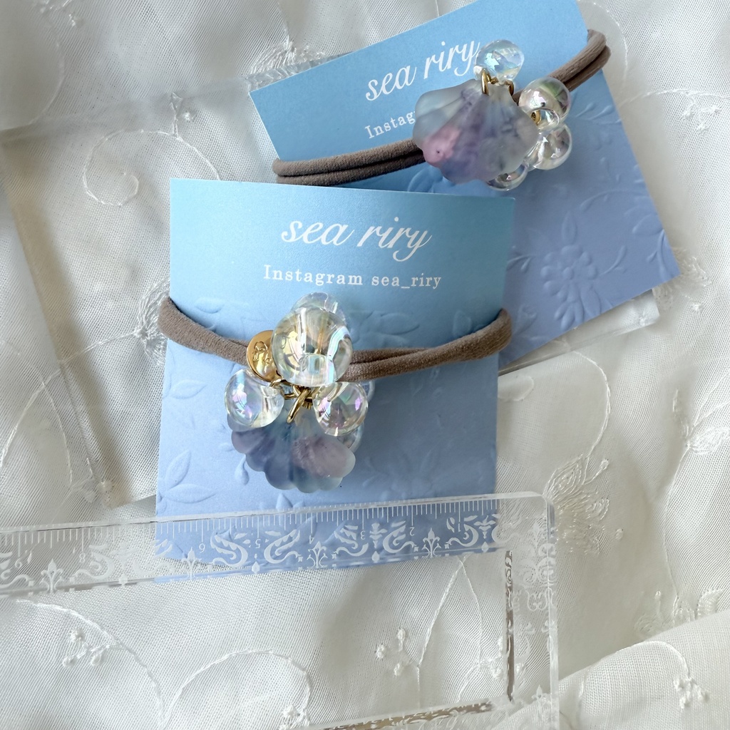 no.168 マーメイドのヘアゴム シェル 紫陽花 人魚姫 オーロラ ヘアアクセサリー