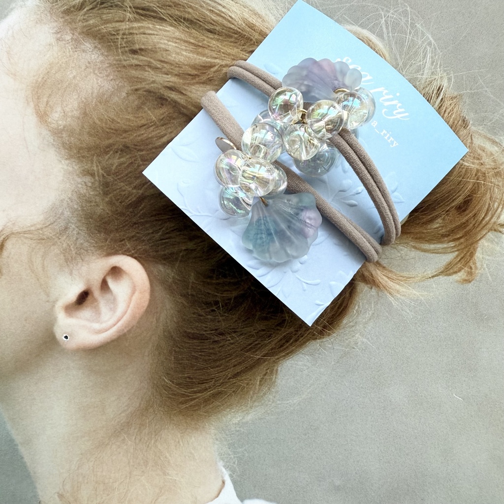 no.168 マーメイドのヘアゴム シェル 紫陽花 人魚姫 オーロラ ヘアアクセサリー