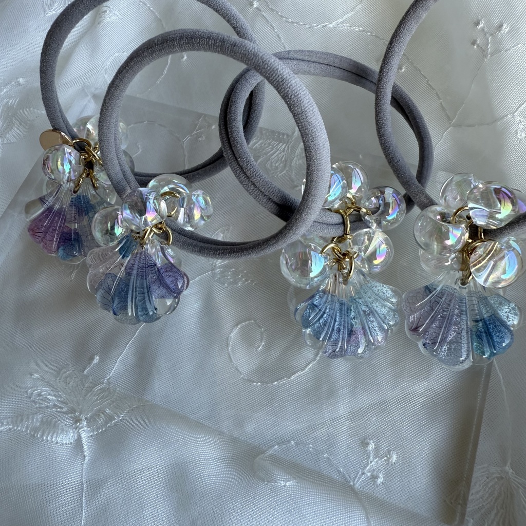 no.168 マーメイドのヘアゴム シェル 紫陽花 人魚姫 オーロラ ヘアアクセサリー