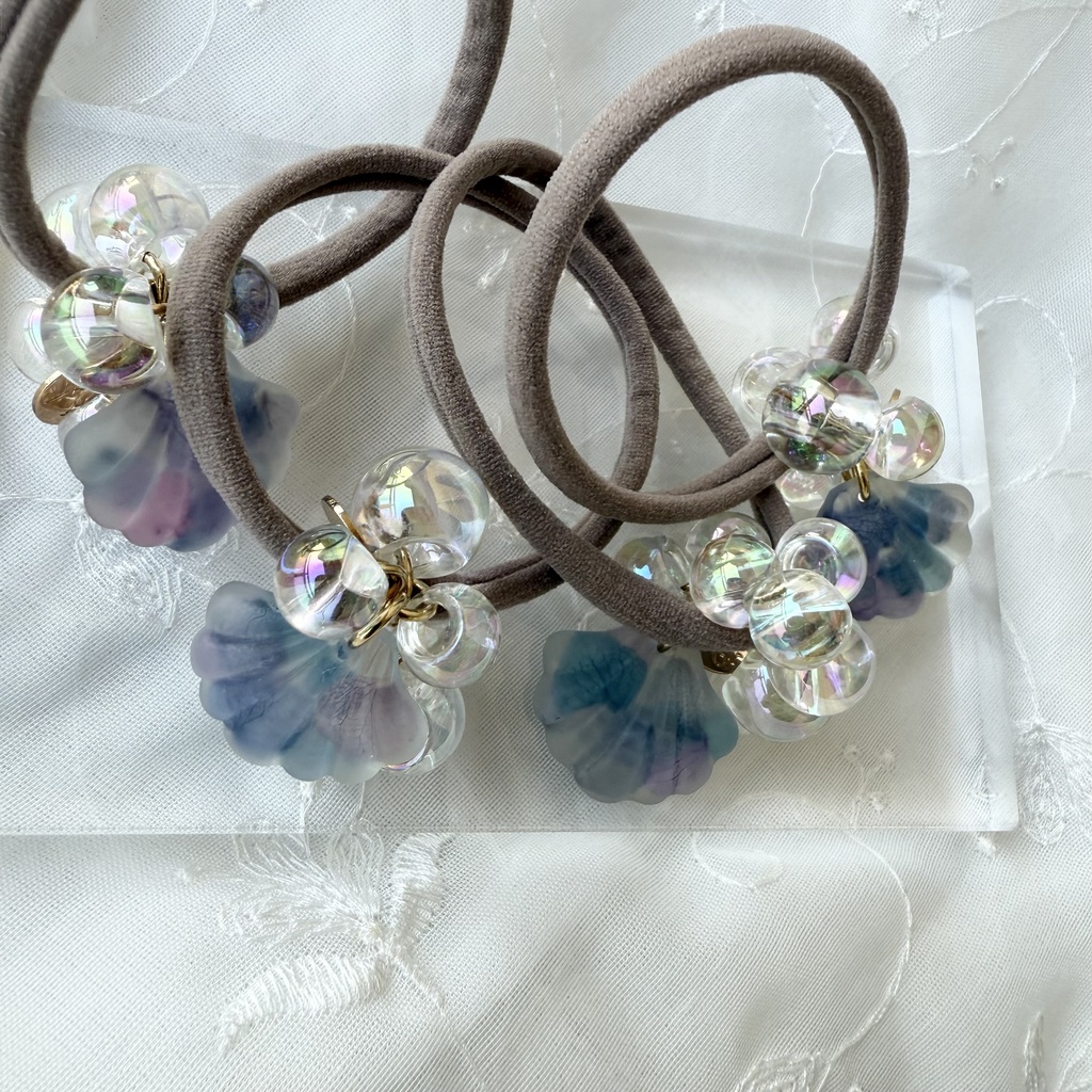 no.168 マーメイドのヘアゴム シェル 紫陽花 人魚姫 オーロラ ヘアアクセサリー