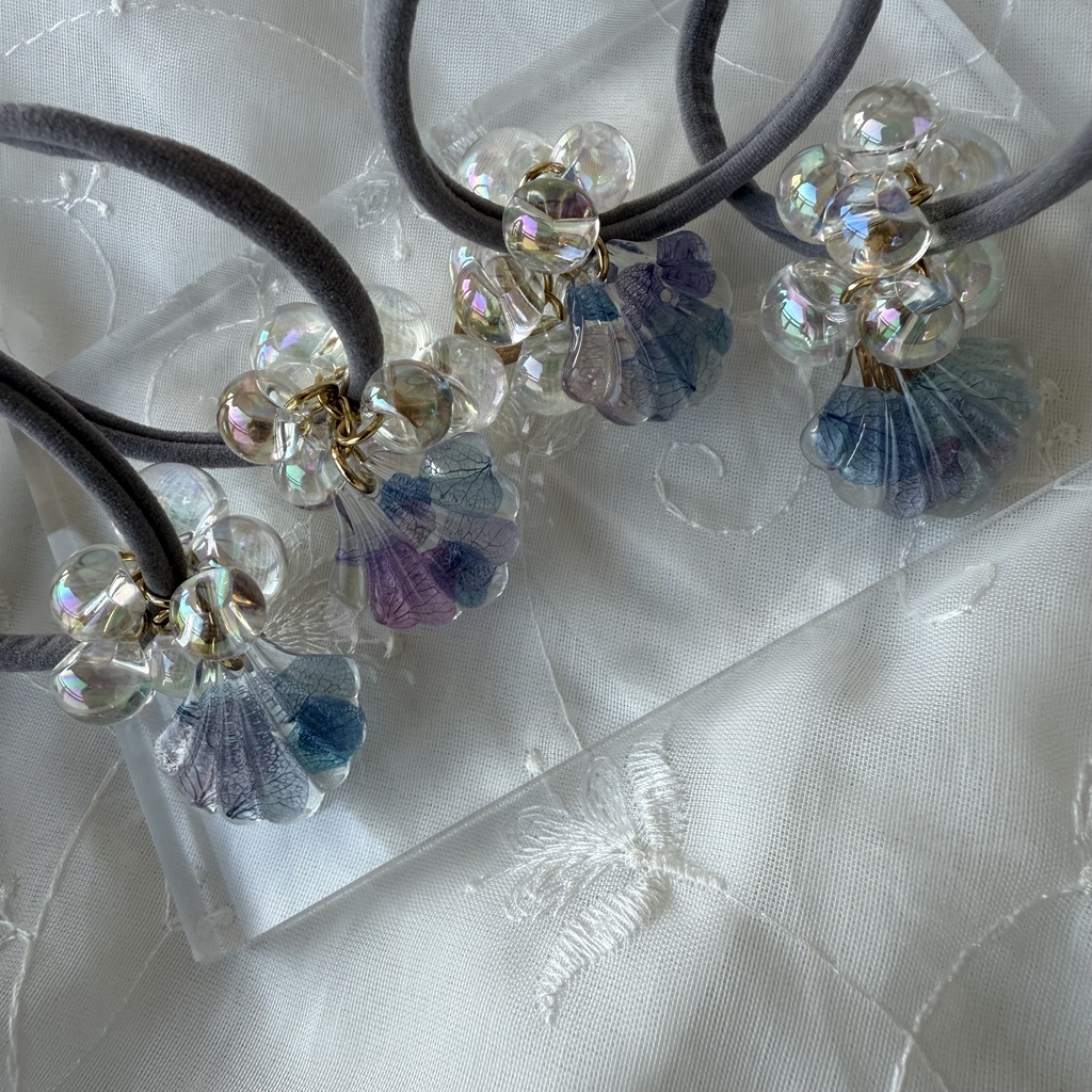 no.168 マーメイドのヘアゴム シェル 紫陽花 人魚姫 オーロラ ヘアアクセサリー