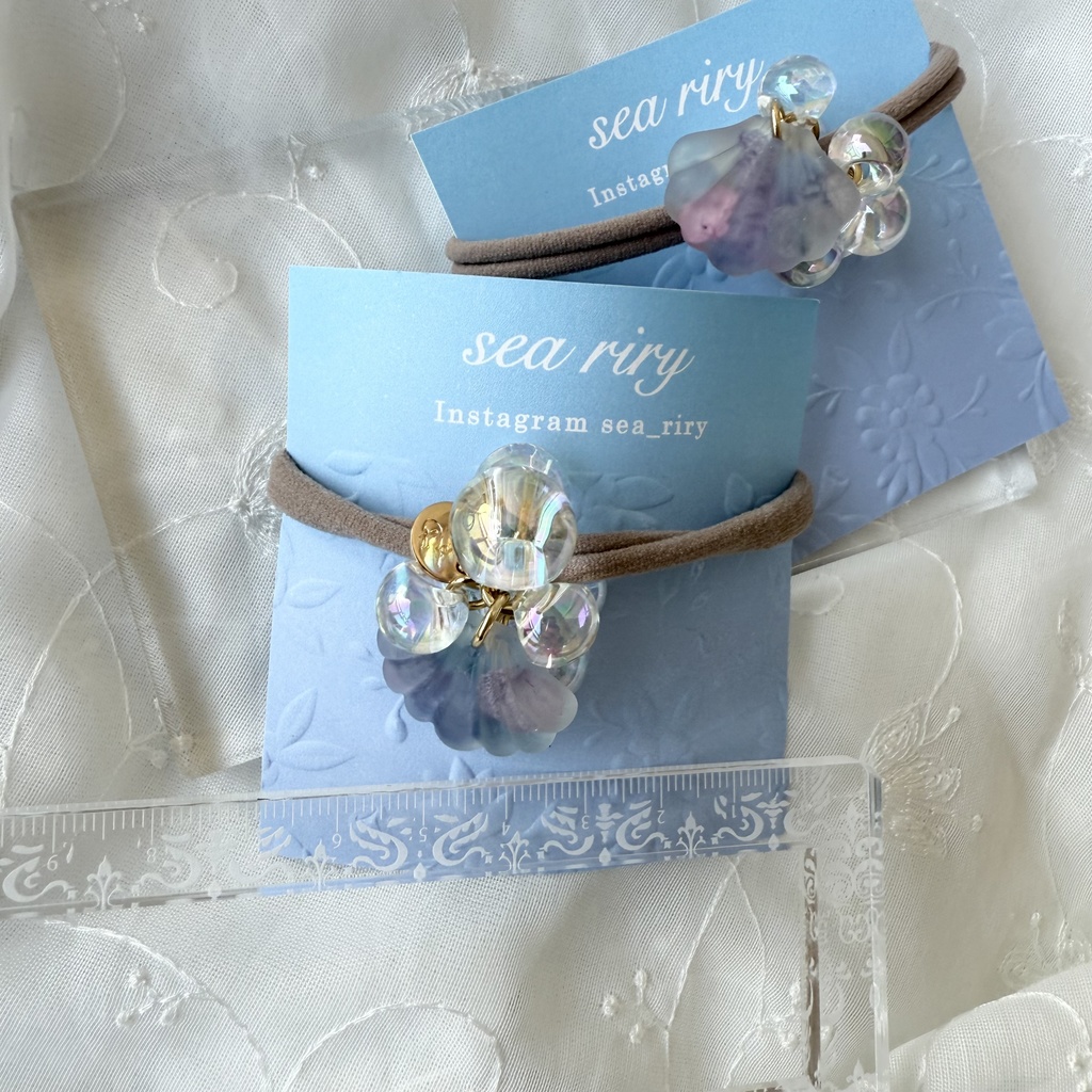 no.168 マーメイドのヘアゴム シェル 紫陽花 人魚姫 オーロラ ヘアアクセサリー