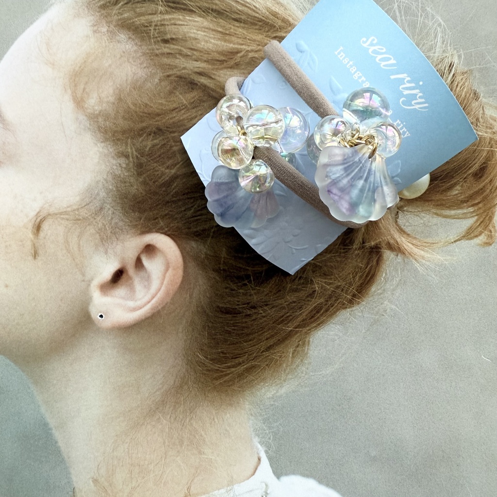 no.168 マーメイドのヘアゴム シェル 紫陽花 人魚姫 オーロラ ヘアアクセサリー