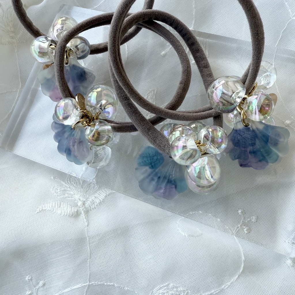 no.168 マーメイドのヘアゴム シェル 紫陽花 人魚姫 オーロラ ヘアアクセサリー