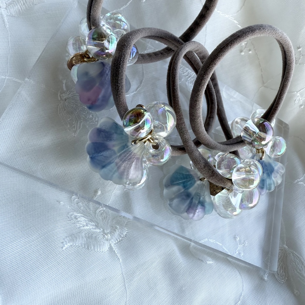 no.168 マーメイドのヘアゴム シェル 紫陽花 人魚姫 オーロラ ヘアアクセサリー