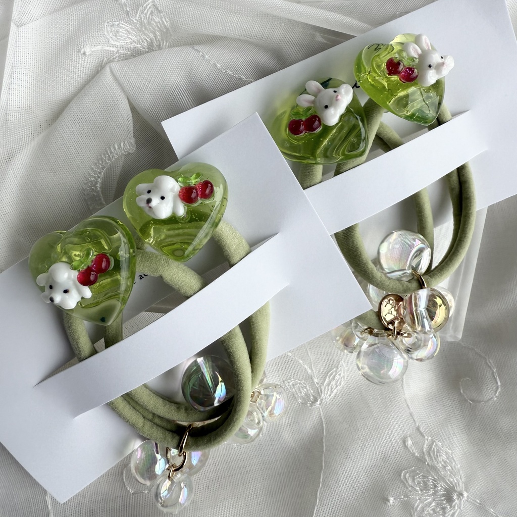 no.178 1setのみ うさぎさんのクリームソーダヘアゴム うさぎ ハート クリームソーダ メロンソーダ ヘアゴム キッズ kids