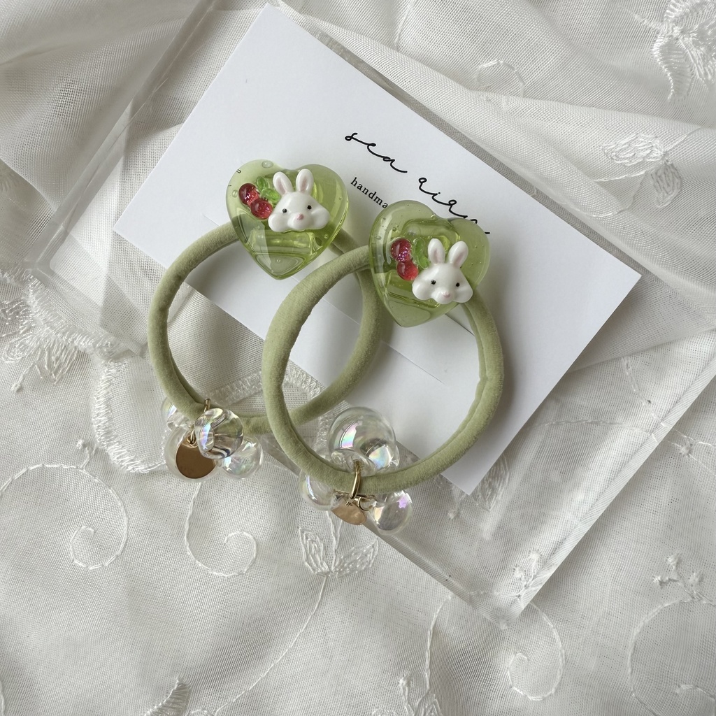 no.178 1setのみ うさぎさんのクリームソーダヘアゴム うさぎ ハート クリームソーダ メロンソーダ ヘアゴム キッズ kids