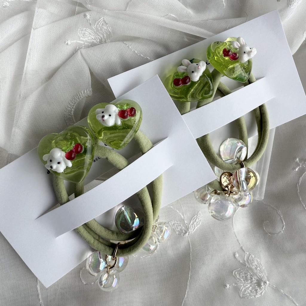 no.178 1setのみ うさぎさんのクリームソーダヘアゴム うさぎ ハート クリームソーダ メロンソーダ ヘアゴム キッズ kids