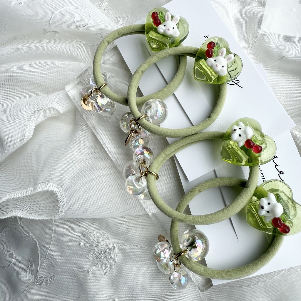 no.178  1setのみ  うさぎさんのクリームソーダヘアゴム  うさぎ  ハート  クリームソーダ  メロンソーダ  ヘアゴム  キッズ  kids