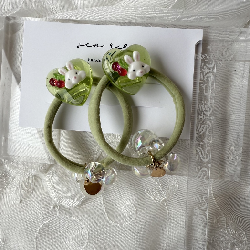 no.178 1setのみ うさぎさんのクリームソーダヘアゴム うさぎ ハート クリームソーダ メロンソーダ ヘアゴム キッズ kids