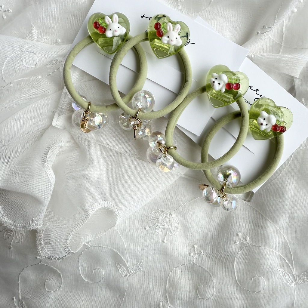 no.178 1setのみ うさぎさんのクリームソーダヘアゴム うさぎ ハート クリームソーダ メロンソーダ ヘアゴム キッズ kids