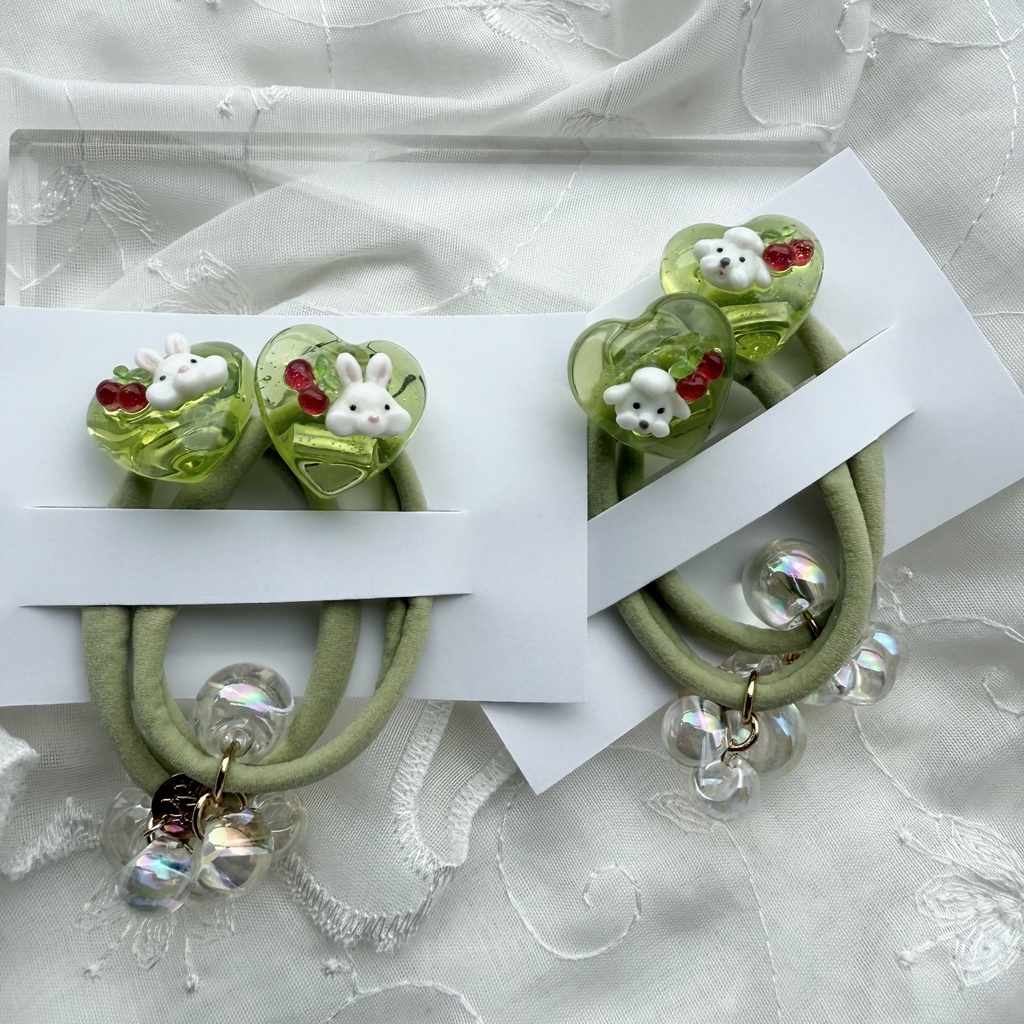 no.178 1setのみ うさぎさんのクリームソーダヘアゴム うさぎ ハート クリームソーダ メロンソーダ ヘアゴム キッズ kids