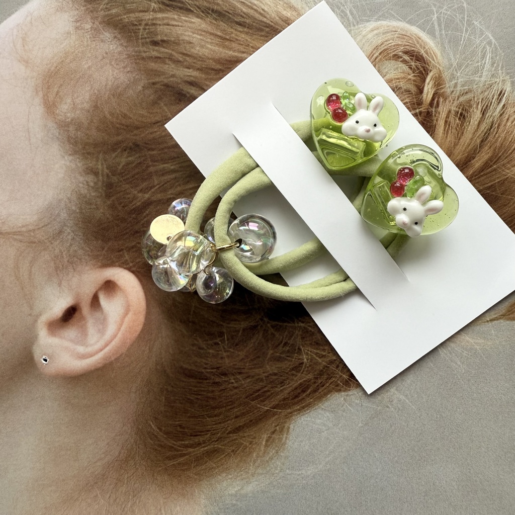 no.178 1setのみ うさぎさんのクリームソーダヘアゴム うさぎ ハート クリームソーダ メロンソーダ ヘアゴム キッズ kids