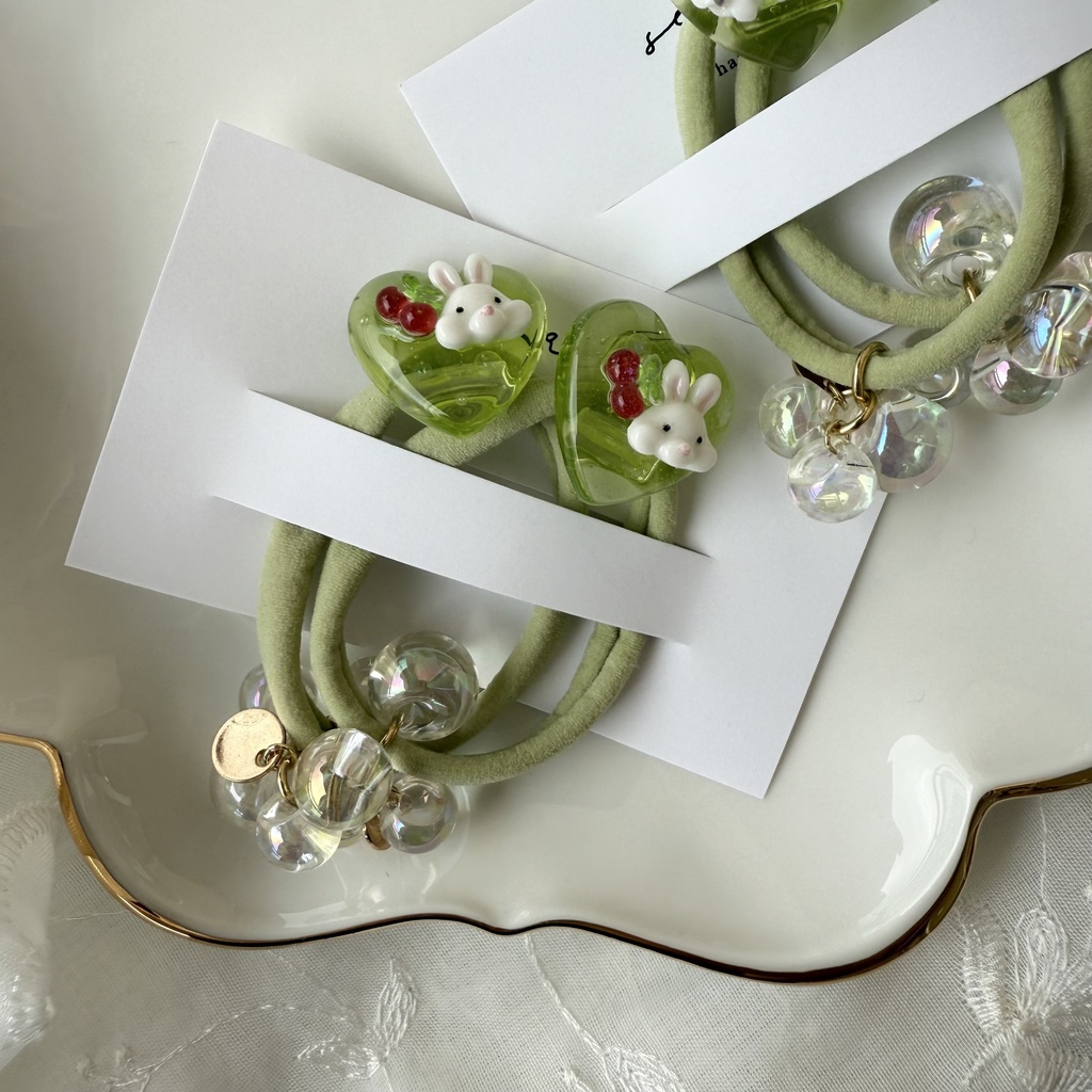 no.178 1setのみ うさぎさんのクリームソーダヘアゴム うさぎ ハート クリームソーダ メロンソーダ ヘアゴム キッズ kids