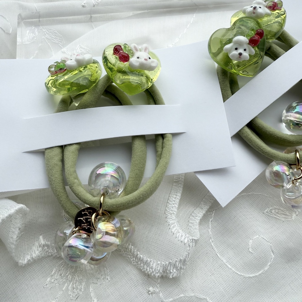 no.178 1setのみ うさぎさんのクリームソーダヘアゴム うさぎ ハート クリームソーダ メロンソーダ ヘアゴム キッズ kids